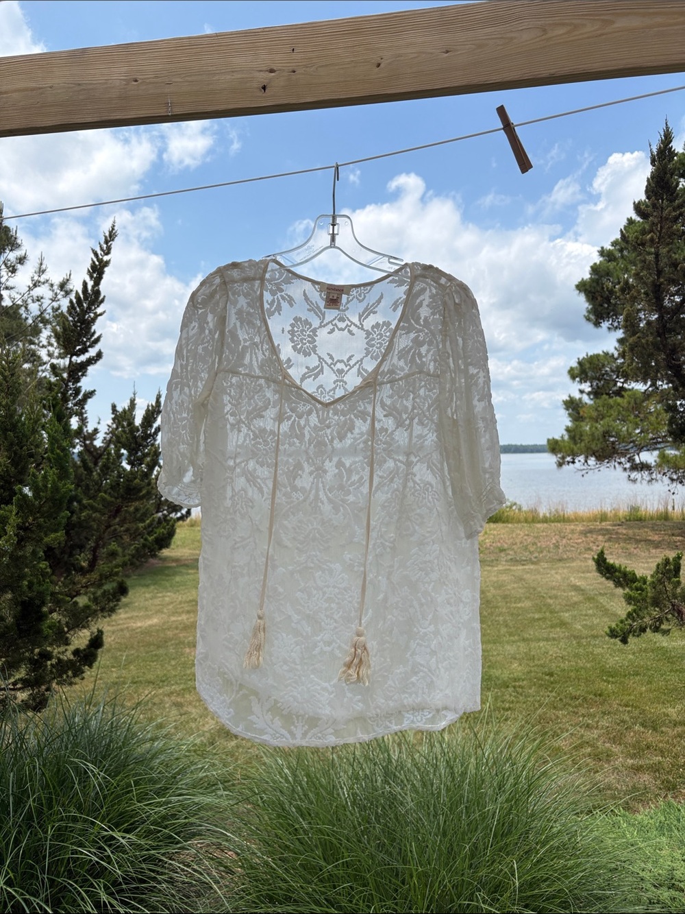 Sundance White Sheer Embroidered Lace Top